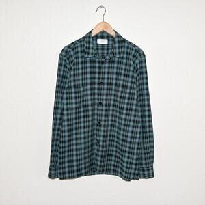 MR P. Porter Men's Wool Cotton Flannel Shirt Blue Black Plaid Size Large